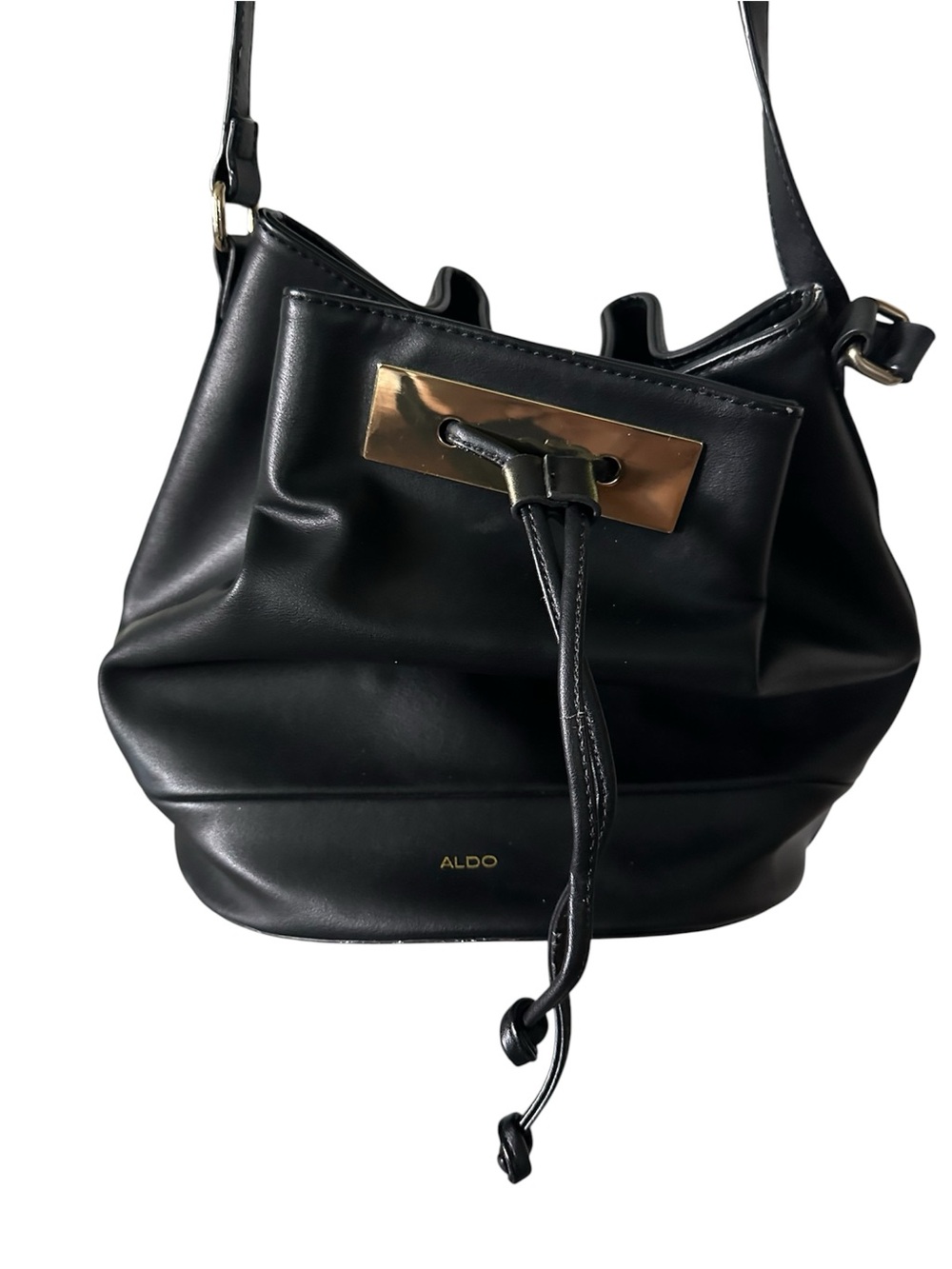 ALDO Black Bucket Shoulder Bag with Gold Plate